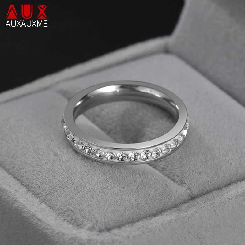 Auxauxme Single Row Line Zircon Wedding Ring For Women Stainless Steel Elegant Engagement Rings For Anniversary Love JewelryW251017