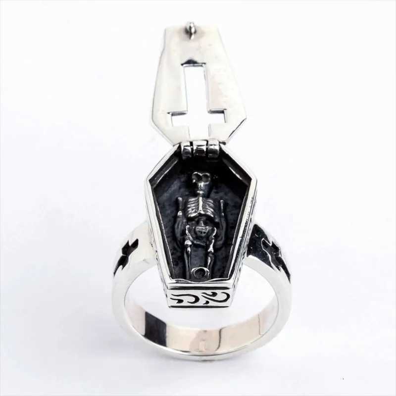 Vintage Halloween Vampire Skull Flip Coffin Mens Ring Gothic Punk Steam Motorcycle Y2K Party Gift Jewelry Z251017