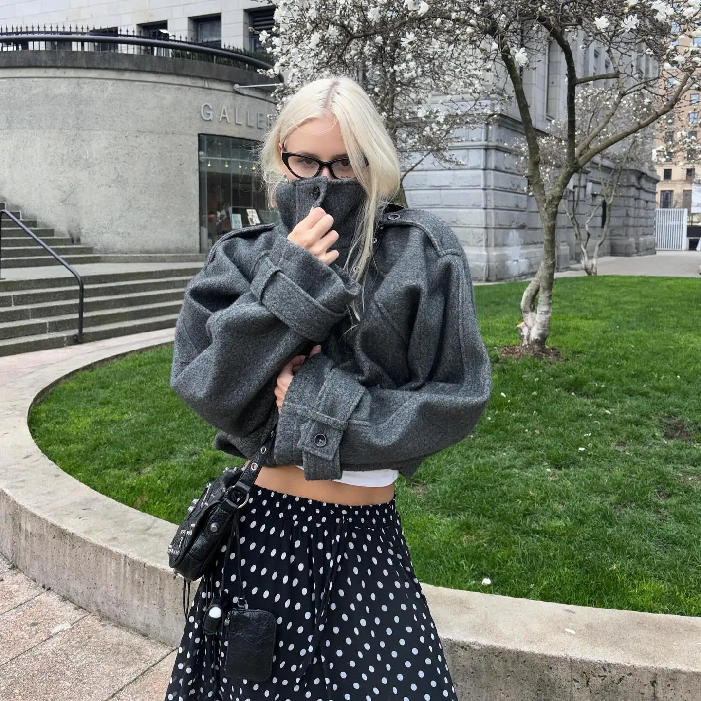 Fashion Casual Solid Loose Jackets Women Full Sleeve Single Breasted Stand Collar Short Coats 2025 Autumn Lady Outwears 251017