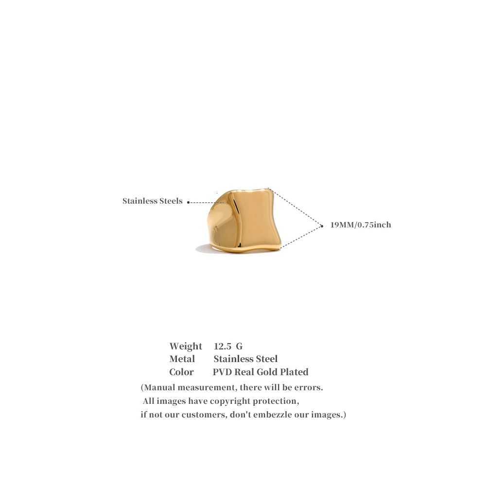 Yhpup Distinctive Glossy Stainless Steel Metal Polished Cast Ring Hypoallergenic Texture Geometric Minimalist Jewelry GiftW251017