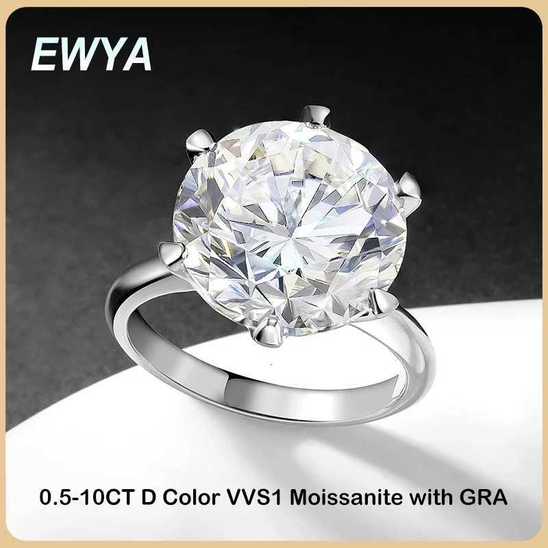 EWYA GRA Certified 0510CT D Color Moissanite Solitaire Engagement Rings for Women Silver 925 Wedding Bridal Big Diamond BandW251017