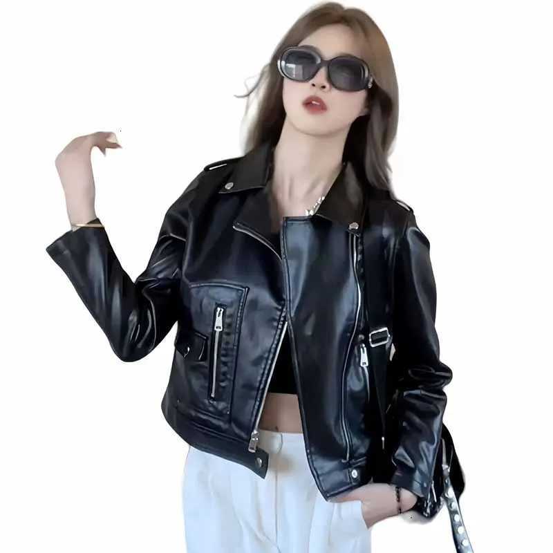 Womens Faux Pu Leather Jacket Black Gothic Punk Style Fashion Motorcycle Short Pu Jacket Fashion High Street Lapel Zipper CoatT251017