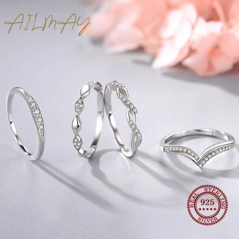 Ailmay 925 Sterling Silver Simple Stackable Female Rings Clear Zircon Finger Ring for Women Minimalist Fine Jewelry 2021 NewW251017