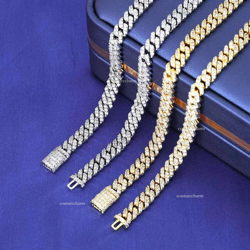NUOYA Hight Quality 6MM VVS Moissanite k Hip Hop Jewelry Women White Gold Sier Cuban Chain Necklace For Gift