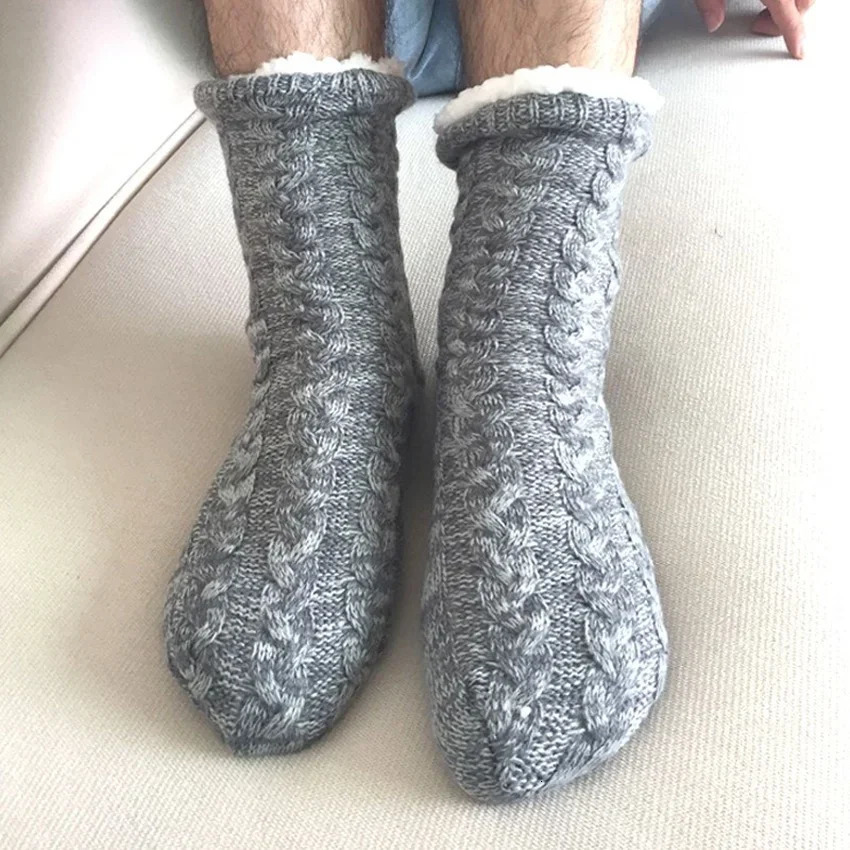 Thermal Socks Mens Winter Warm Home Soft Cotton Thickened Plus Velvet Sleeping Anti Slip None Grip Short Floor Slipper Sock Male 251017