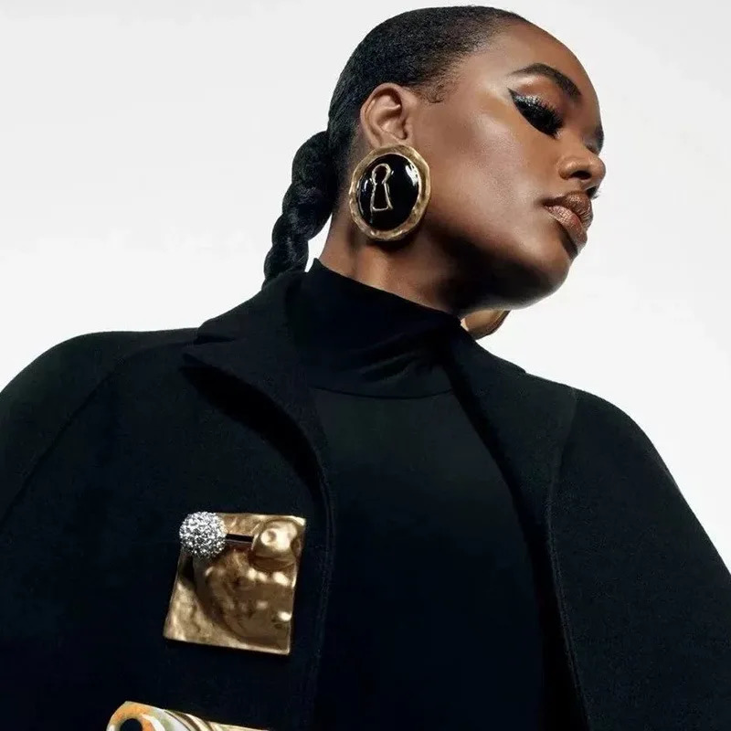 Vintage Exaggerated Metal Alloy Round Dangle Earrings For Women Fashion Jewelry Show Model Statement Earrings Accessories 251016