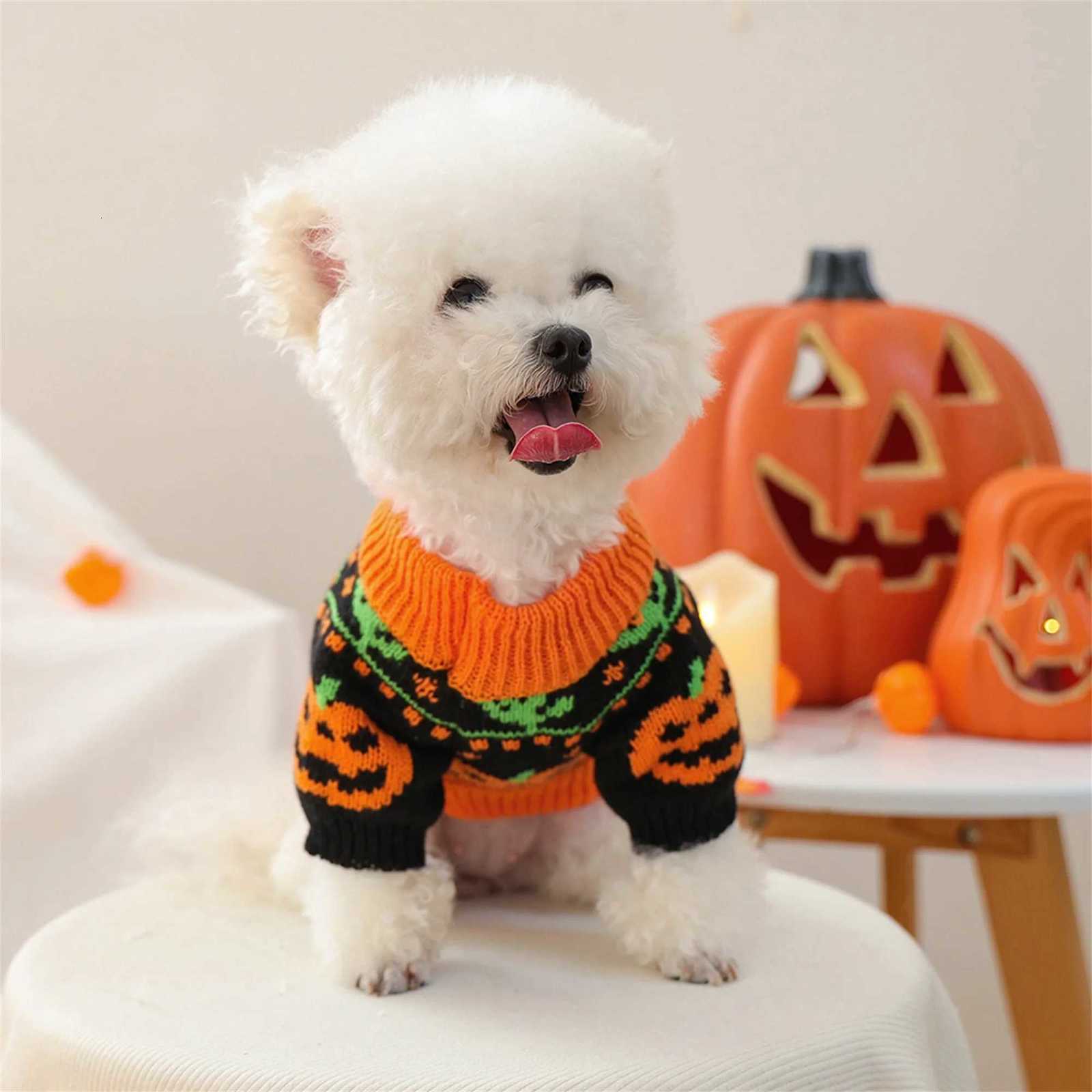 Halloween Ghost Costume for Dogs and Cats Pet Winter Fall Clothes Pumpkin Knitted Sweater Small Dog Cat OutfitW251017