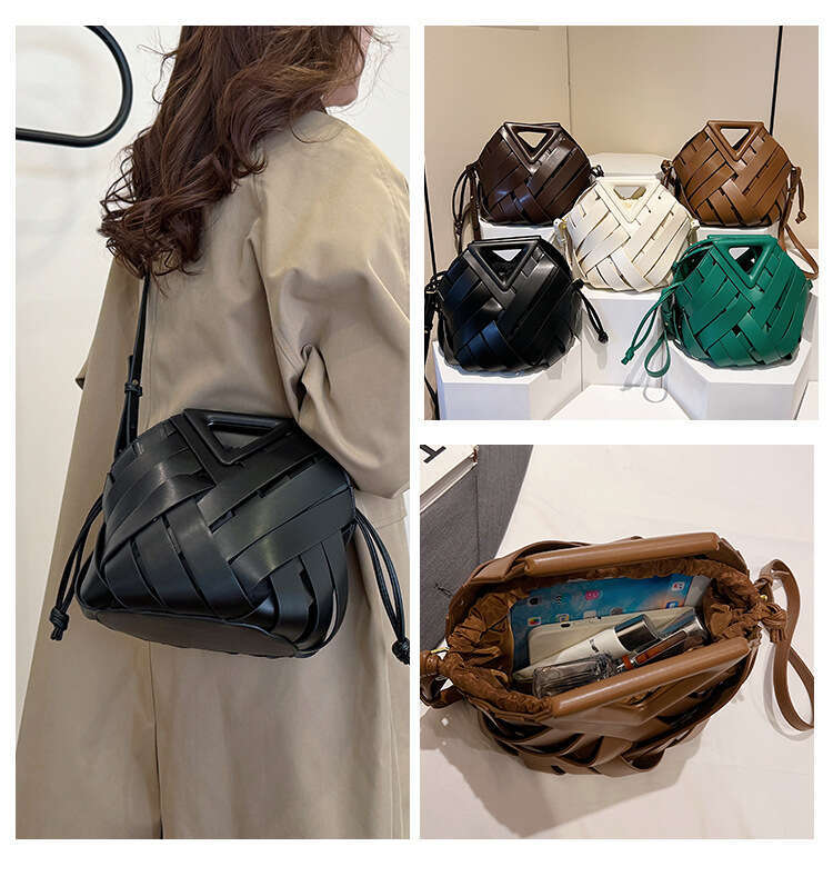 Basket Triangle Magnetic Buckle Woven Hollow Women's Handbag Tote Single Shoulder Crossbody Bucket Bag Best Seller New Style