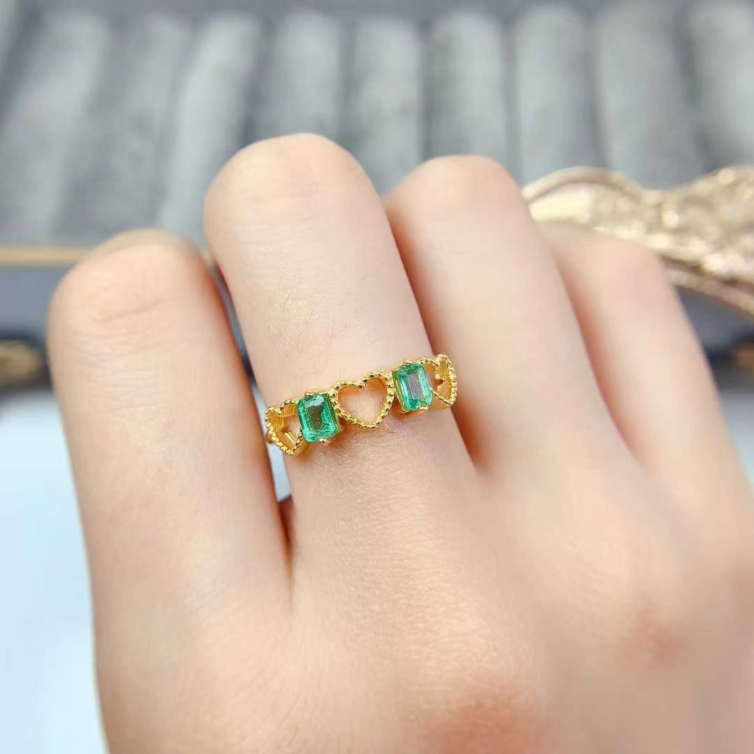 925 silver heart ring real natural emerald ring for women 3mm*4mm 0.3ct Colombian emerald silver jewelry with certificate
