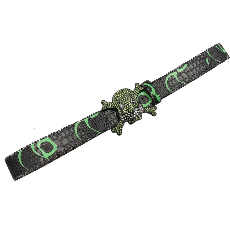 Skull Rhinestone Belt Y2K Bling Leather Belt and Diamond for Jeans for Men Women Western Cowboy Cowgirl Belts 251010