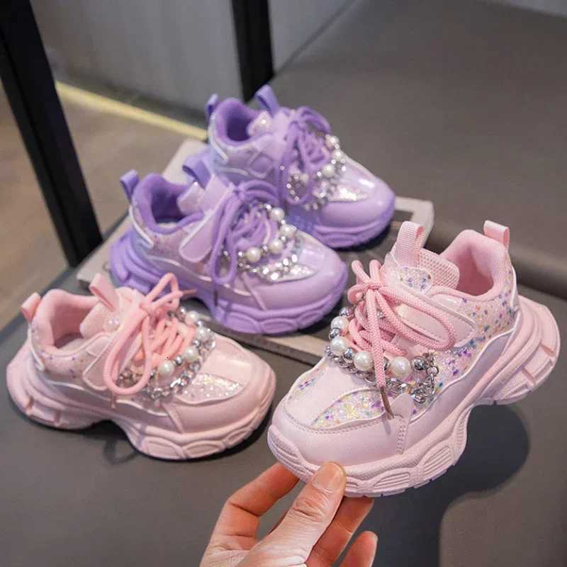 Girls Sport Shoes Kids Fashion Pearls Casual Shoes Childrens Sneakers for 112Years Student Shoes Girls Running ShoesT251017