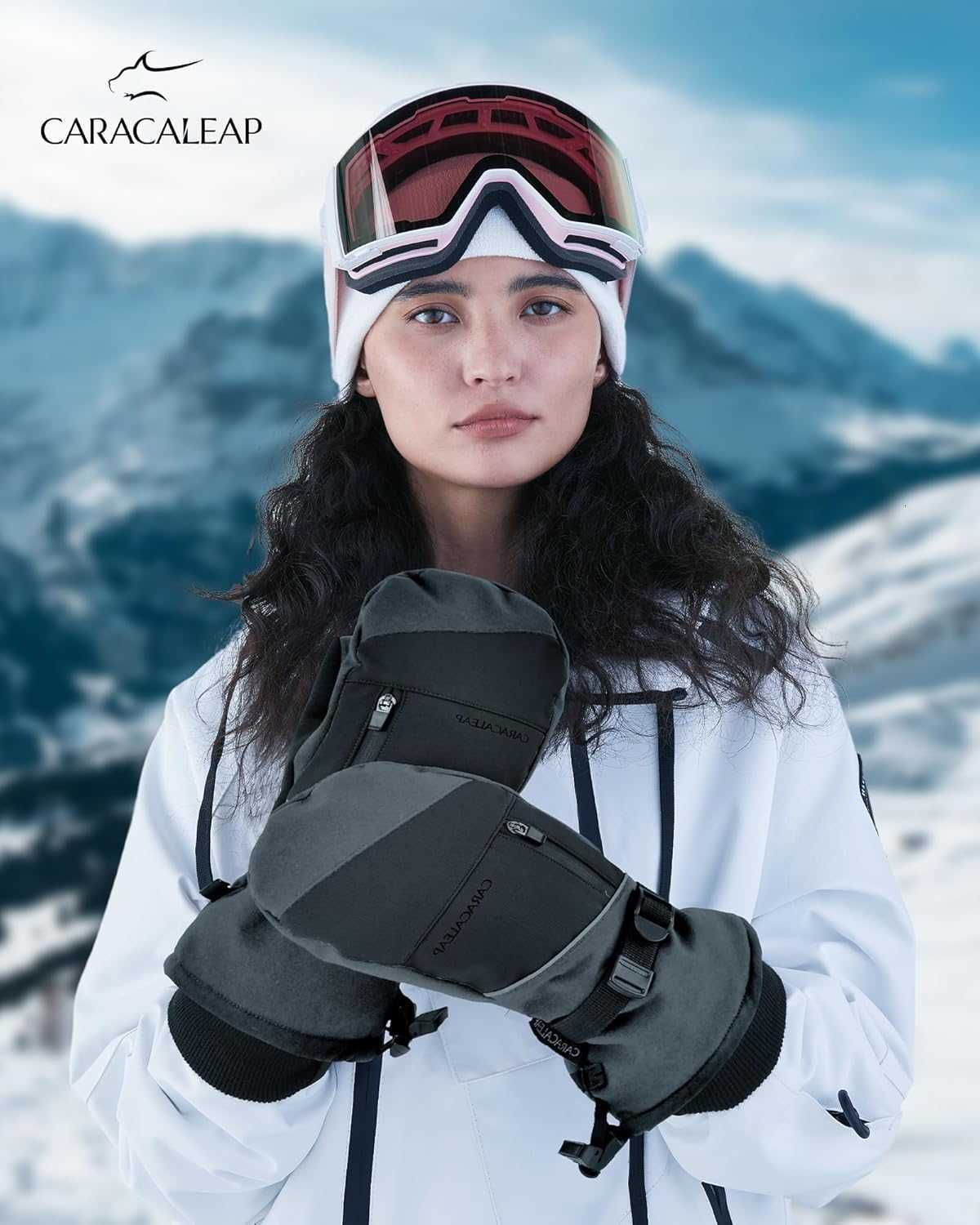 Snow Ski Mittens Waterproof Winter Gloves Men Women Gray ML Z251017