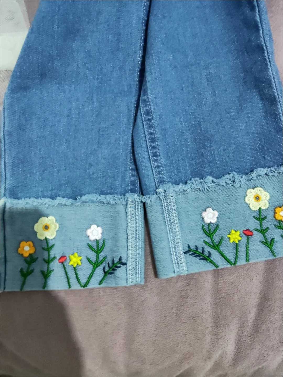 2025 Baby Girls Flowers Embroidery Jeans Denim Pants Spring Autumn Kids Long Pant Trousers Children Birthday Princess ClothesT251017
