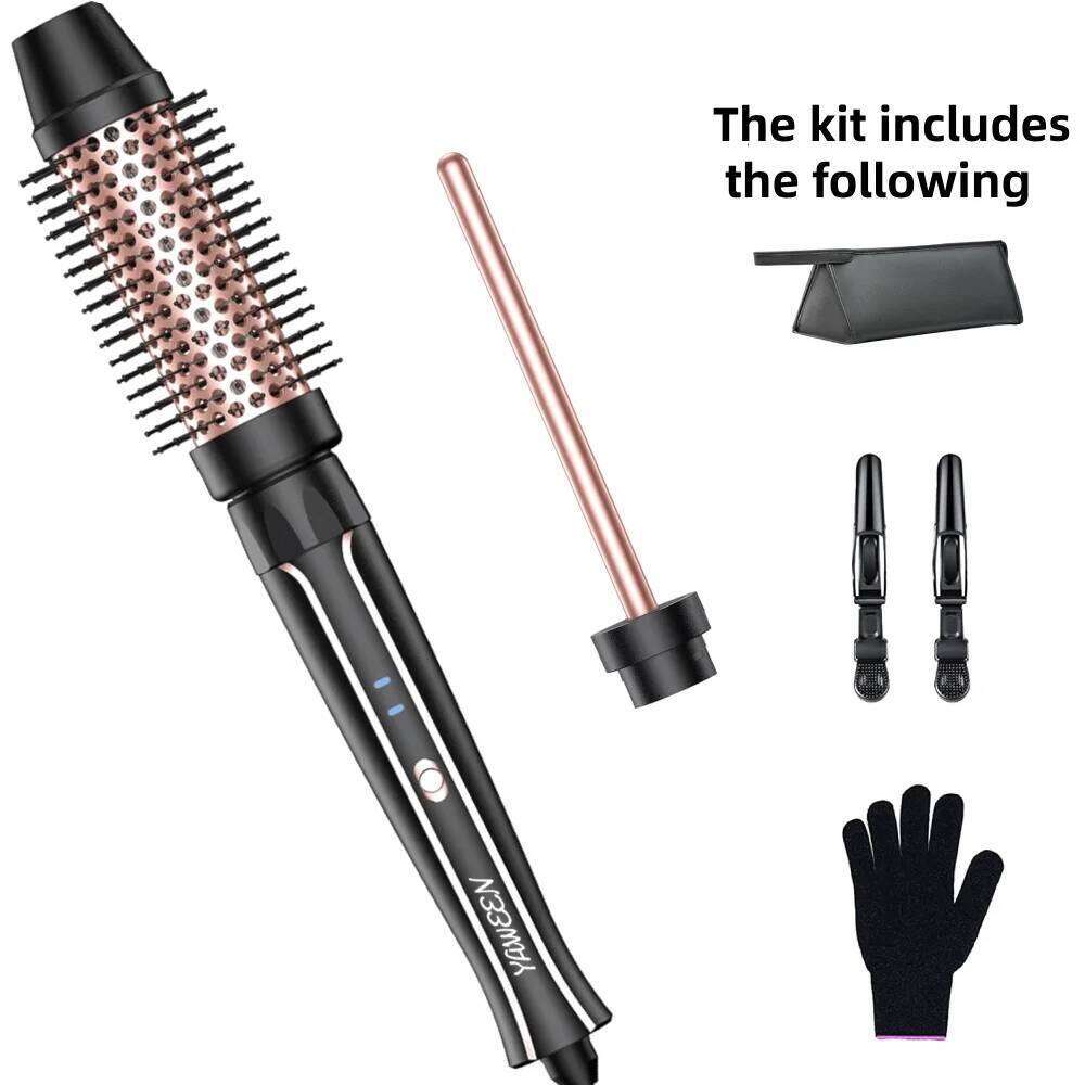 in 1Curling Wand Set with Straightener, Thermal Brush Crimper Curling Iron , 2 Temps Fast Heat Hair Waver Curler wit