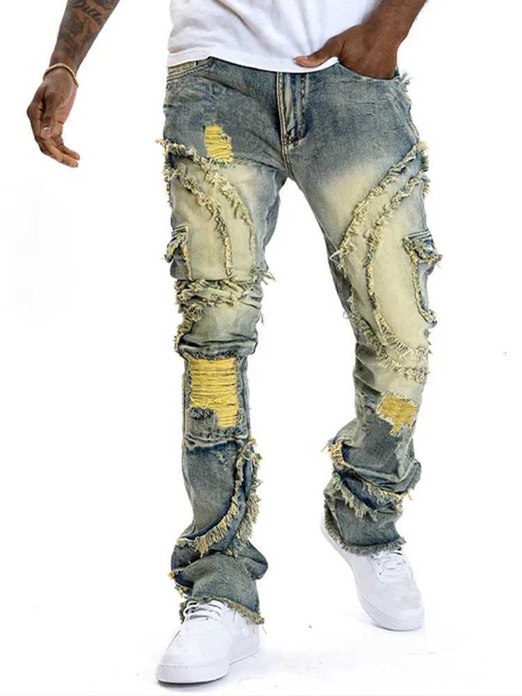 Fashion Ripped Patchwork Mens Jeans Zipper High Waist Slim Pencil Denim Pants 2025 Autumn Male Streetwear Y251105