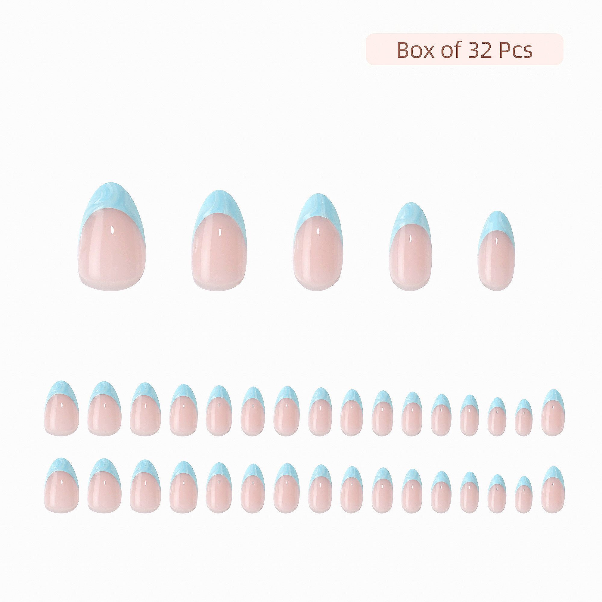 32pcs 3D Fake Nails Reusable Press on Nails French Design Almond Nail Tips Acrylic False Nails Unique Nail Art Nail Charm