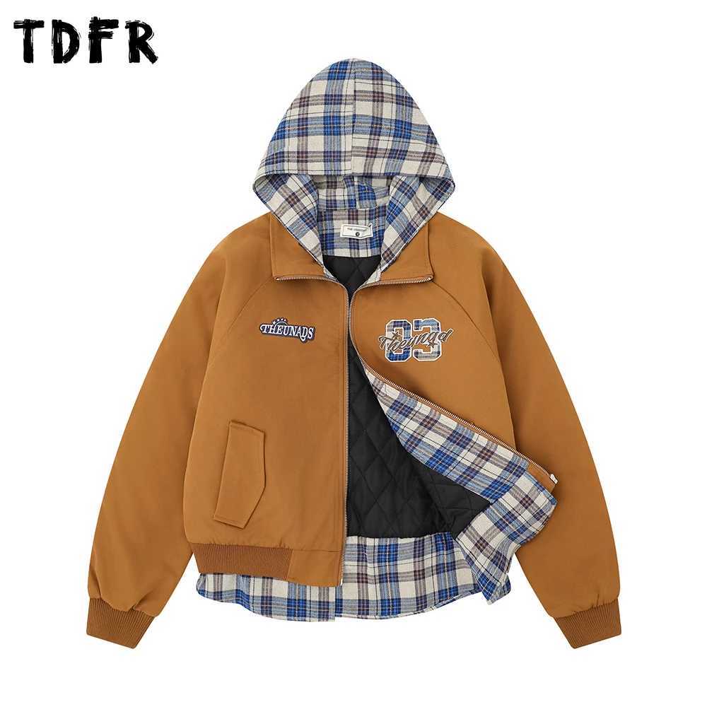 Faketwopiece Hooded Baseball Quilted Jacket Mens Letter Embroidery Retro Casual Winter Loose Raglan Sleeve Padded Jacket Man J251017