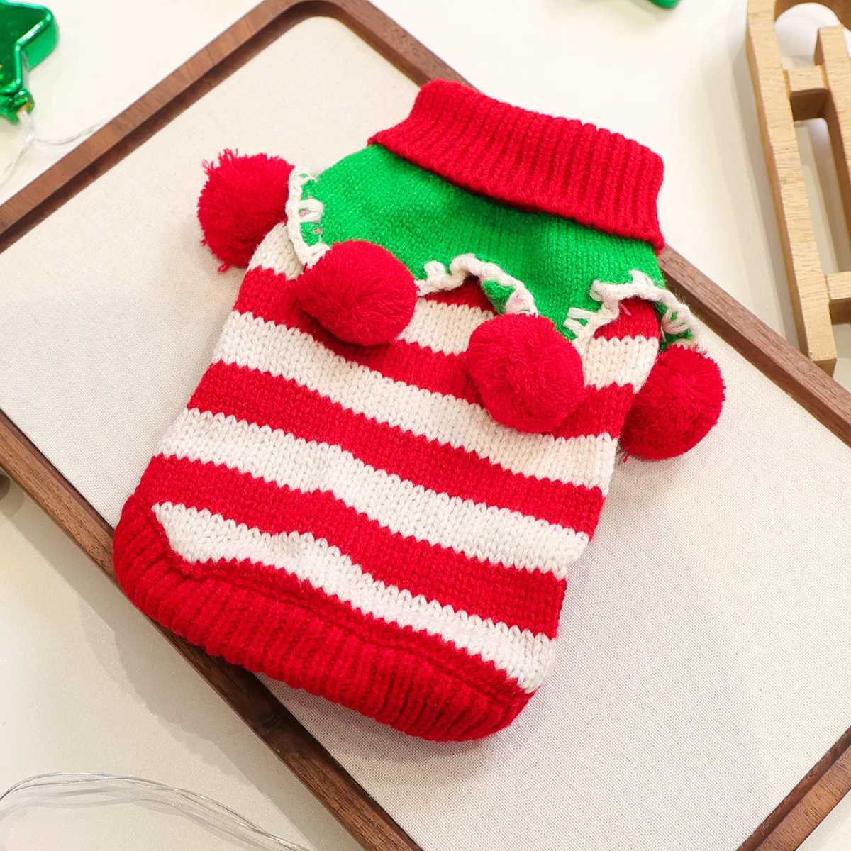Colorful Christmas Sweater with Red and White Stripes Pet Dog Clothing Small Dog Warm and Comfortable in Autumn and WinterW251017