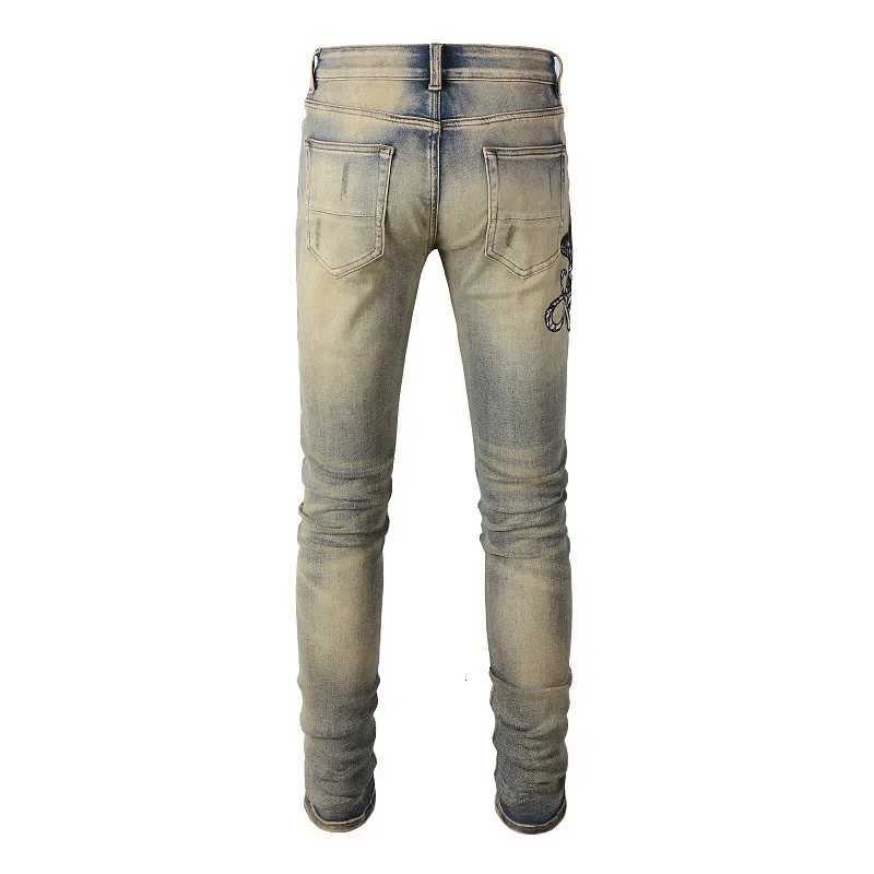 High Street Vintage Cotton Mens Jeans Luxury Embroidery Broken Hole Denim Male Pants Fashion Slim Fit Party Man Trousers Y251105