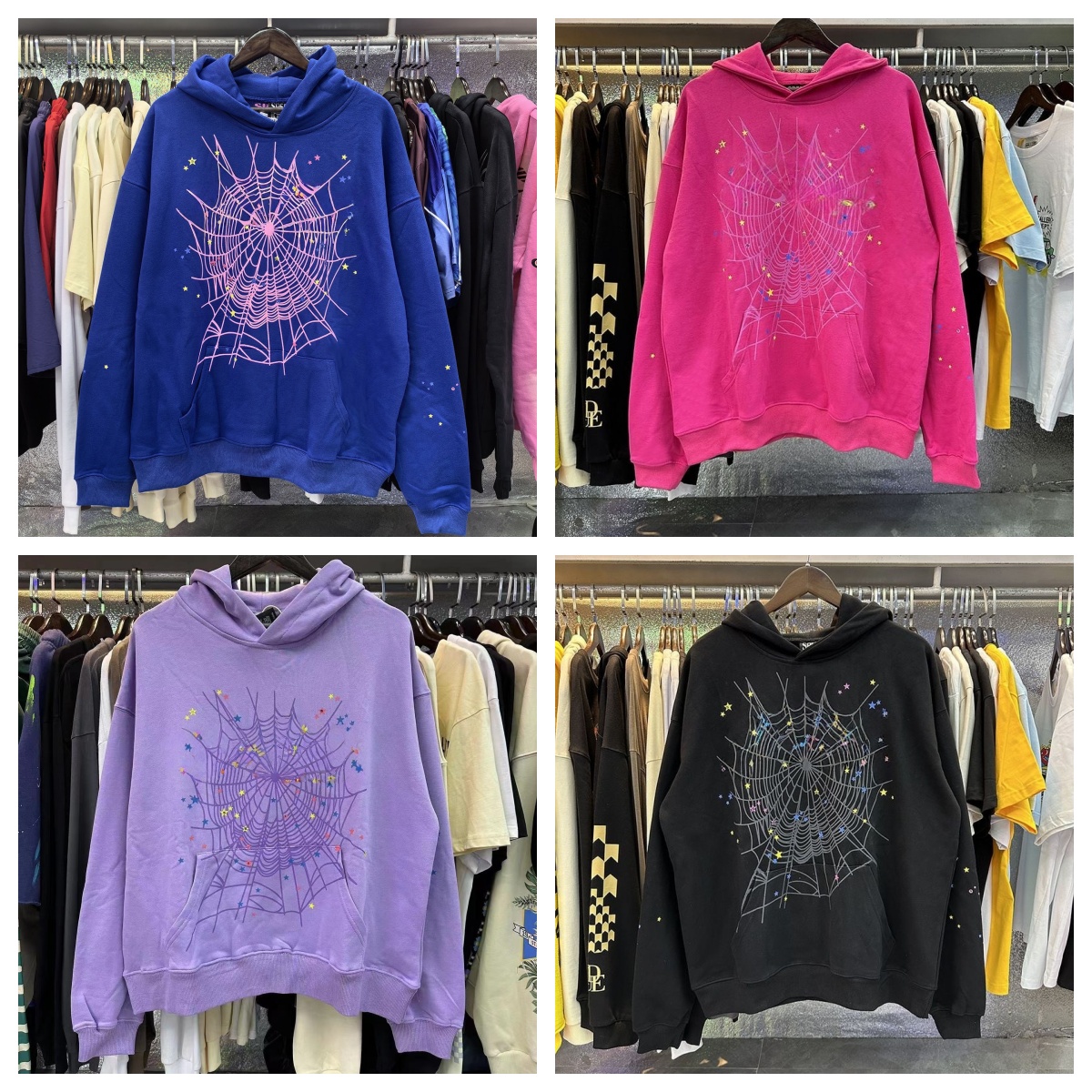 Mens hoodie Web Hoodie for men Sweatshirts Hoody Young Thug cobweb Women pink grid Hoodies Tracksuit Puff Print Pullover pants suit Trousers 222