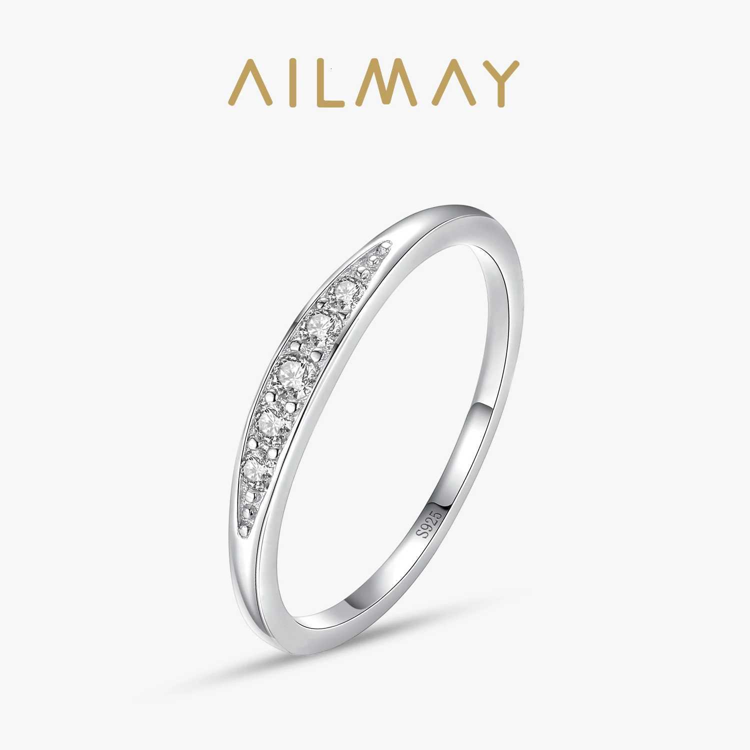 Ailmay 925 Sterling Silver Simple Stackable Female Rings Clear Zircon Finger Ring for Women Minimalist Fine Jewelry 2021 NewW251017