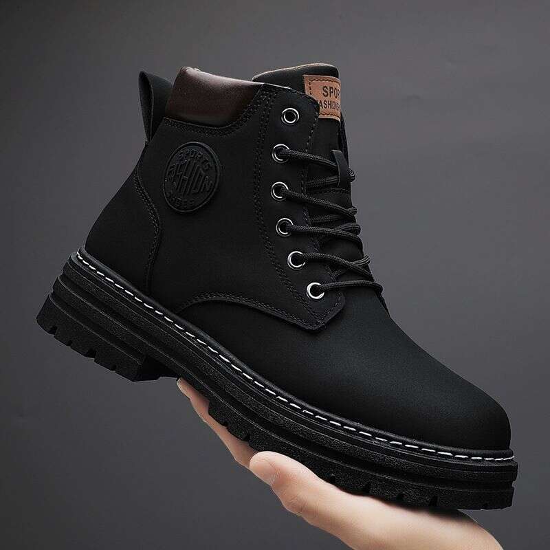 Outdoor Autumn Fashion Couple High Top Lace-Up Big Yellow Platform Casual Retro Biker Boots