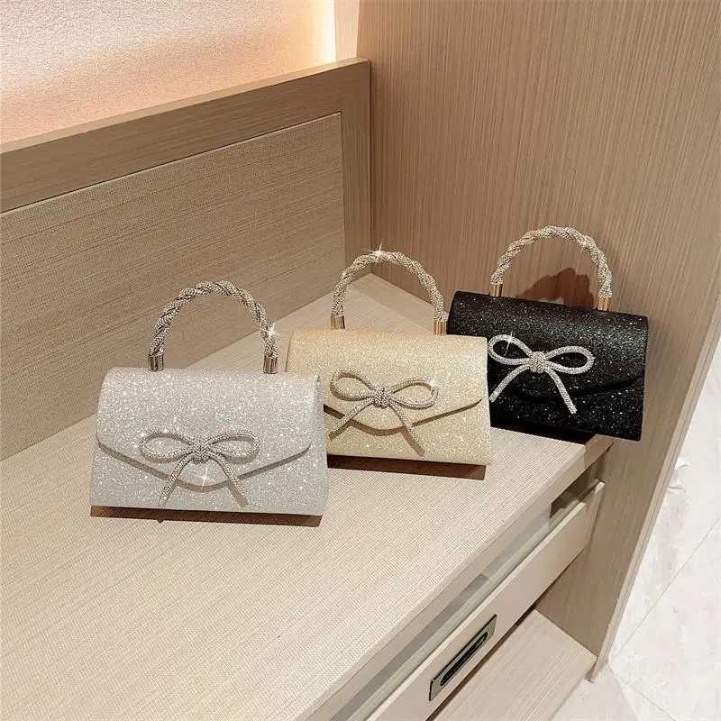 Rhinestone Evening Clutch Bag Glitter Bow Shoulder Purse Gold Silver Black Chain Crossbody Bag Luxury Women Handbag Party Z251017