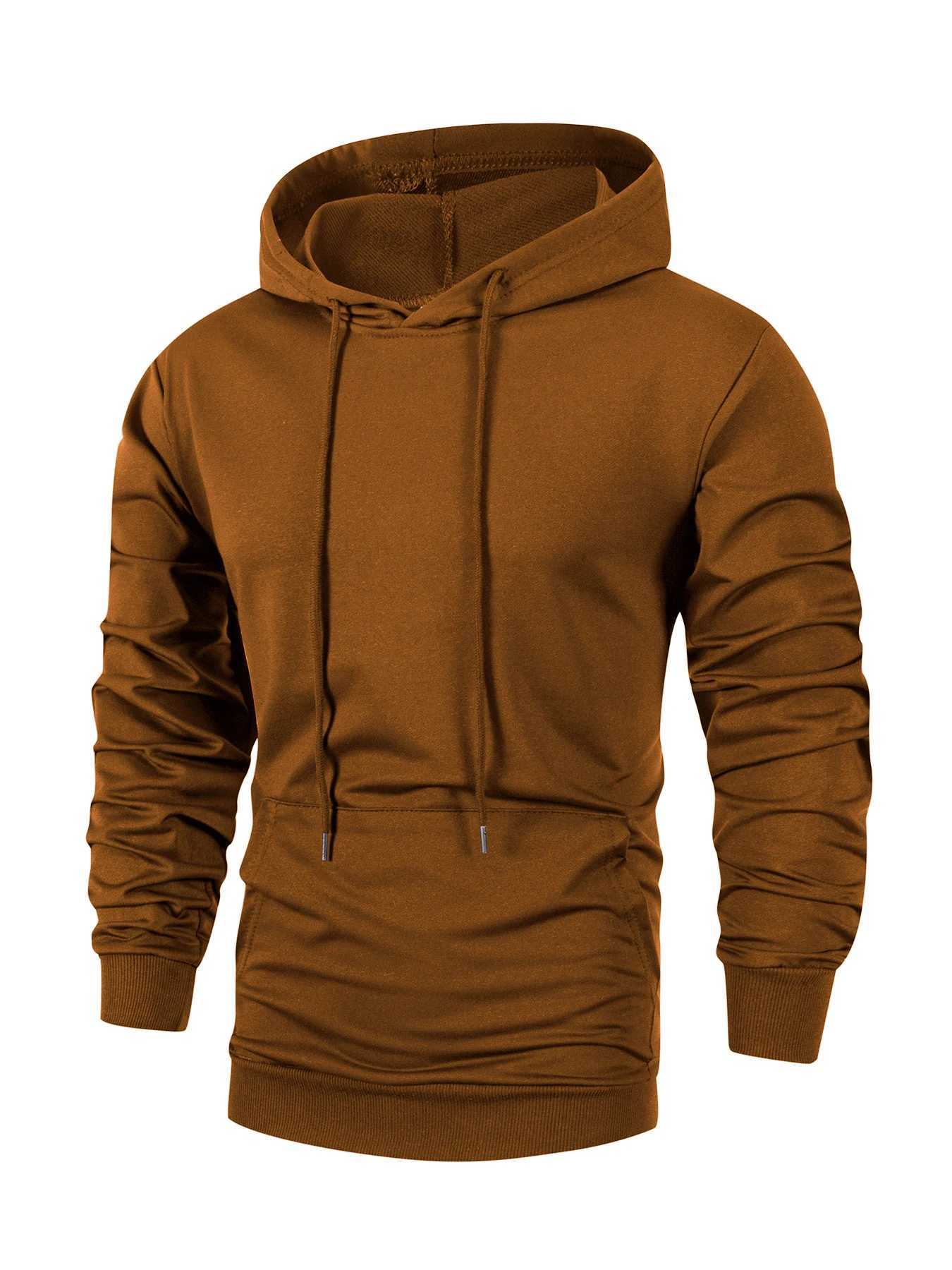 Mens Casual Hoodies Sweatshirt Autumn Solid Color Warm Long Sleeve Hooded Pullover Outdoor Streetwear Sportwear Male Clothing Z251017