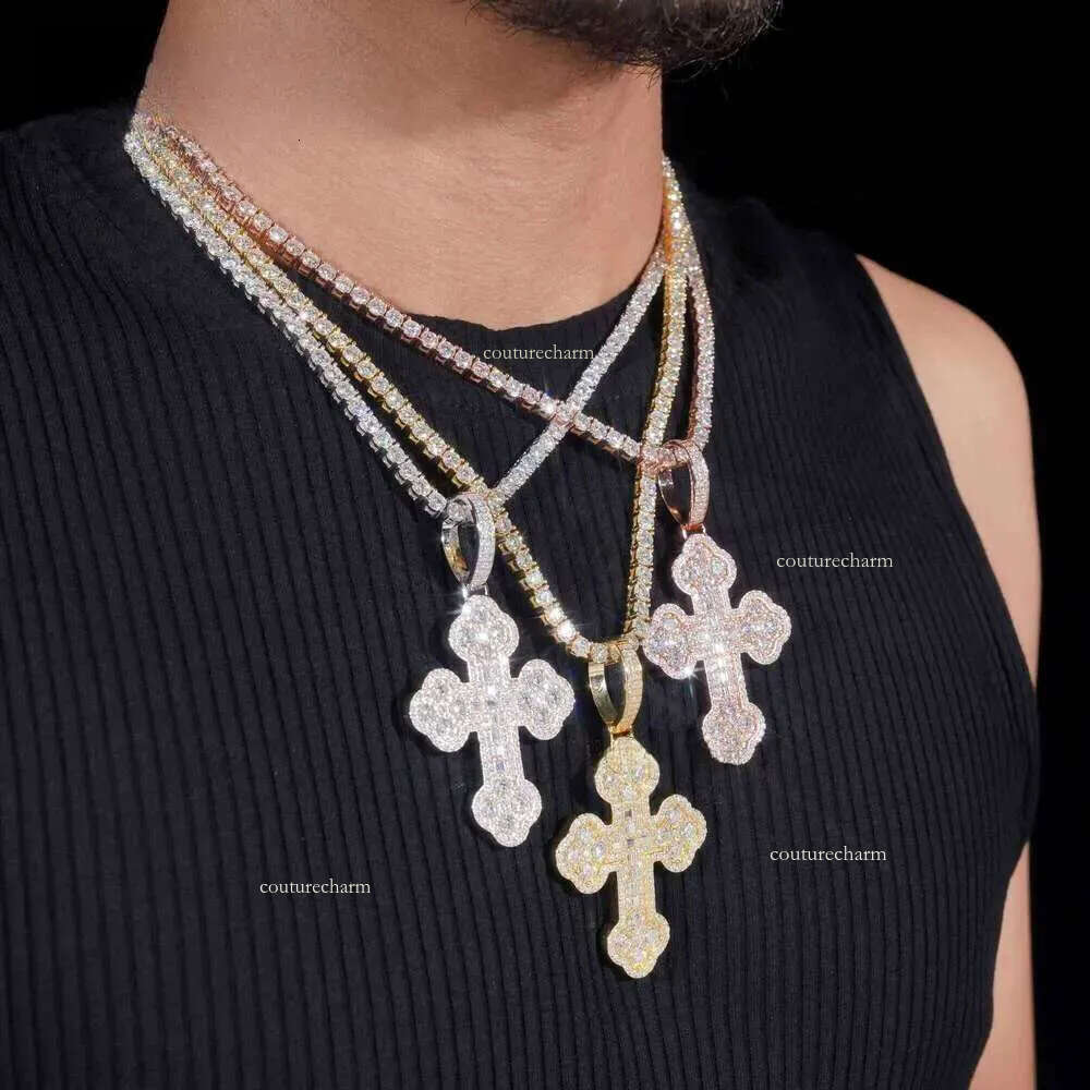 Custom tennis chain sterling sier vvs moissanite hip hop iced out jewelry fashion cross pendant 4mm 5mm Moissanite necklace free delivery