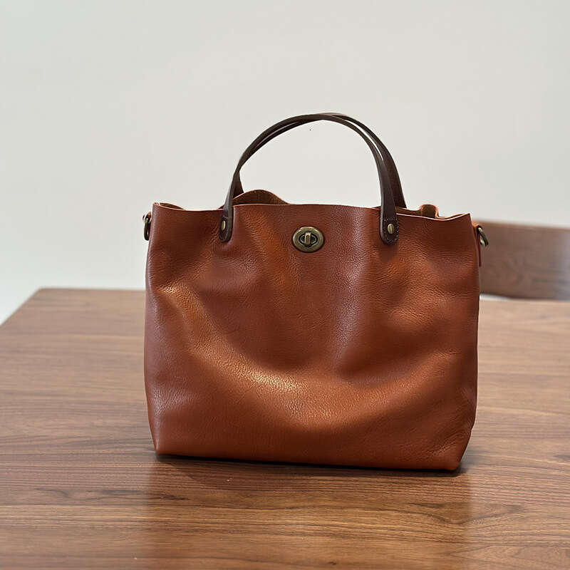 Spring Summer New Product Vegetable Tanned Tree Cream Top Layer Women Genuine Leather Handbag Shoulder Crossbody Lock Bag High Quality