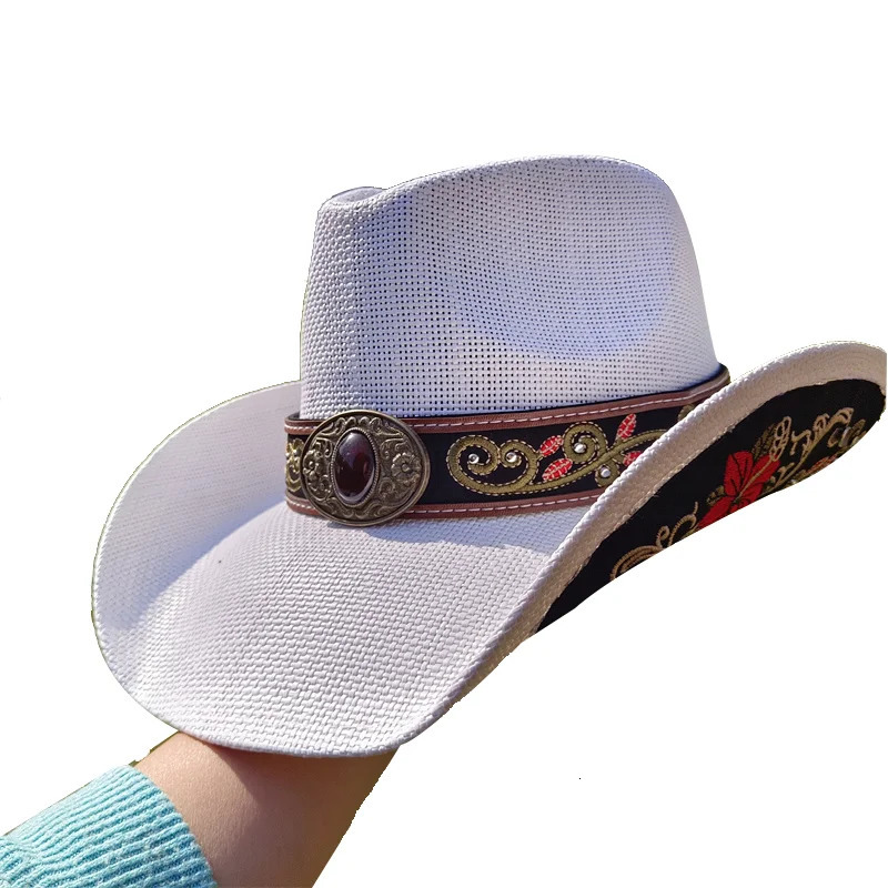 Western cowboy straw hat embroidery applique 2025 cowboy hat men and women sun hat summer brim hat sombrero 251015
