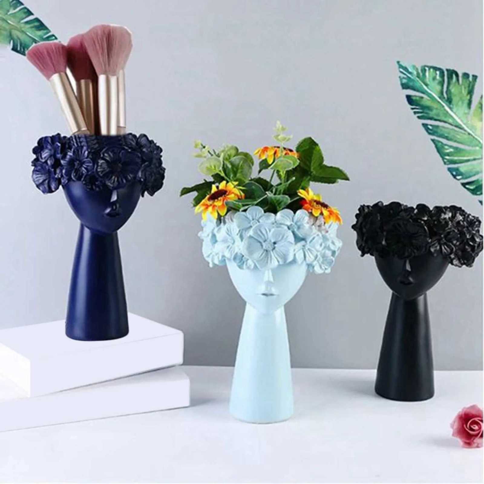 ABKLNordic Home Decoration Resin Vase Statue Sculpture Makeup Brush Holder Storage Box Creative Flower Pot Art Supplies C251017