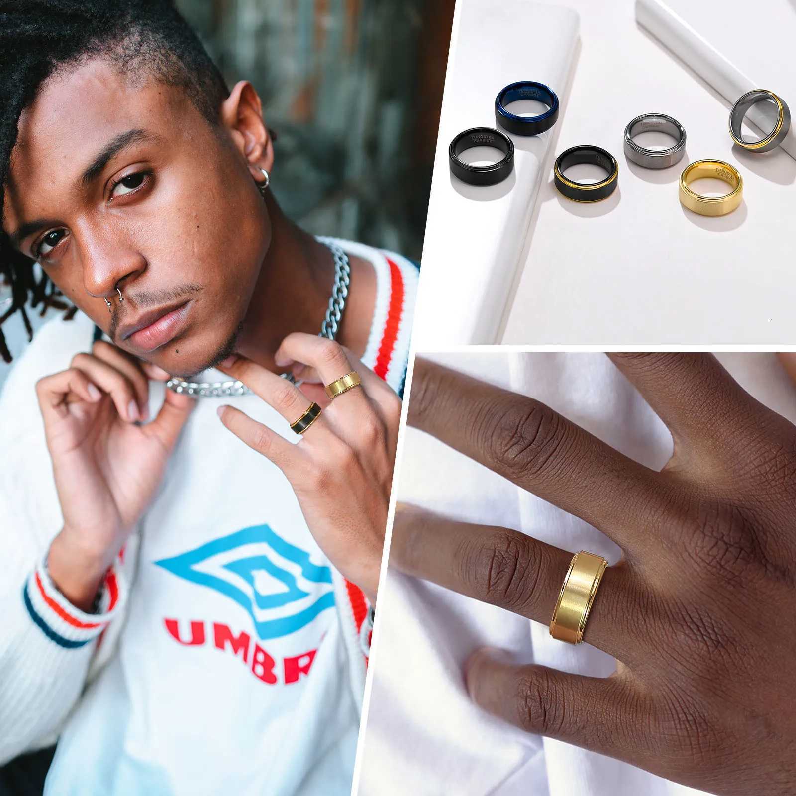 Vnox 8mm Tungsten Wedding Rings for Men Anti Scratch Matte Surface Finger Band Black Blue Simple Basic Male Bridegroom RingW251017