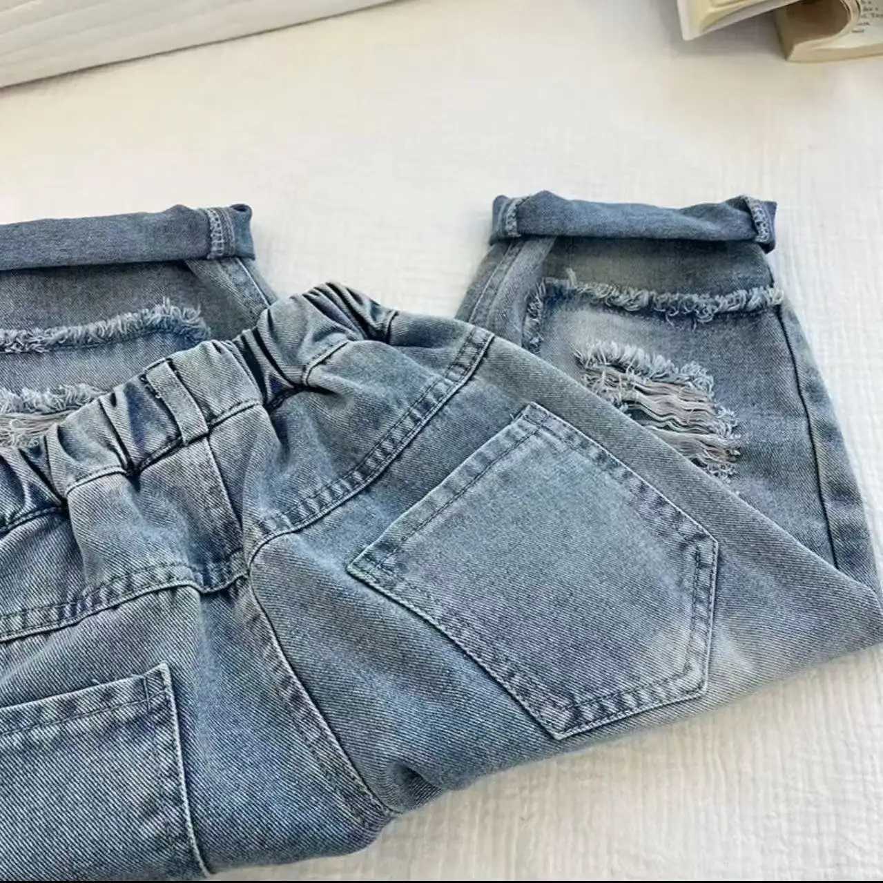 Boys Broken Hole Spring and Autumn Jeans 2025 New Style Childrens Western Style Casual Versatile Loose PantsT251017