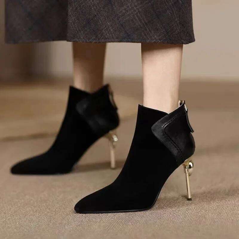 Vintage Pointed Toe Women Ankle Boots Fashion Elegant Back Zippers Short Booties Autumn Winter Ladies Concise High Heels Shoes
