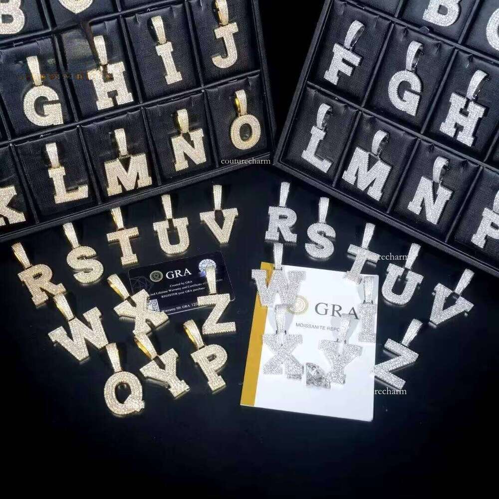 Iced Out Custom Hiphop Letter A-Z Letters 0-9 Number Pendants Moissanite Initial Pendant Sier Jewelry