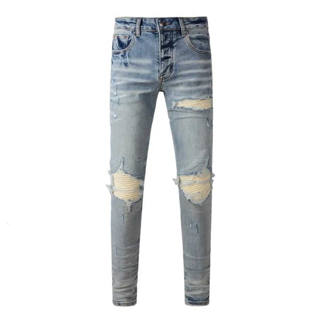 Fashion Top Quality Streetwear Distressed Mens Jeans Vintage Low Rise Stretch Skinny Button Fly Ripped Hold Pants1 Y251105