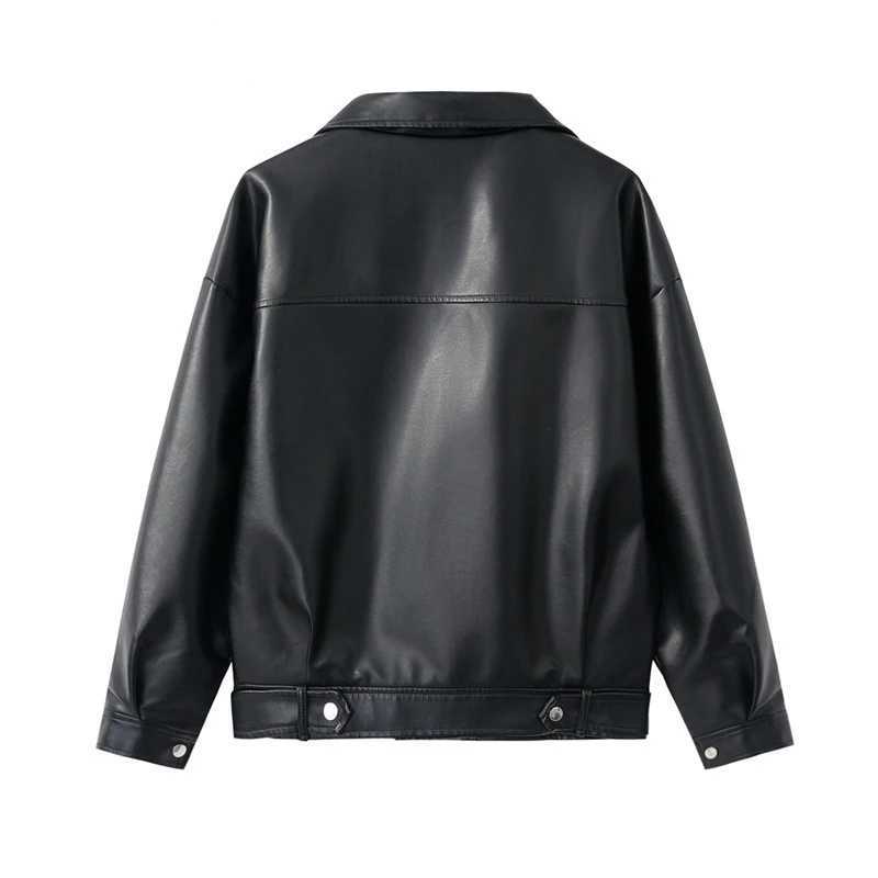 Faux Leather Jacket Women 2025 Spring Autumn Female Loose PU Classic Moto Biker Jacket Lady Basic Coat Plus Size OuterwearT251017