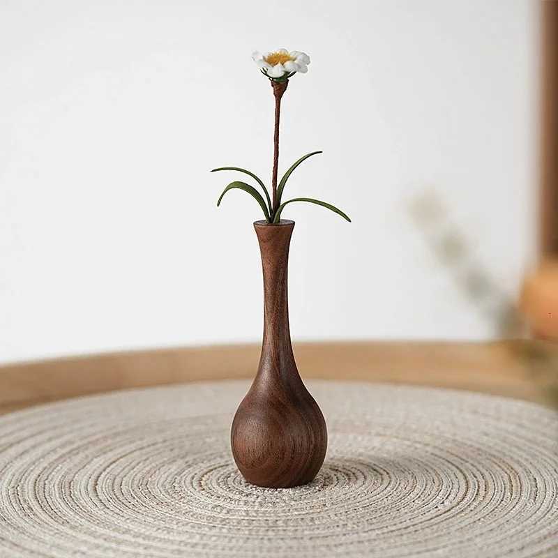 Black walnut solid wood flower ware creative vase Chinese desktop simple small ornament decorative flower arrangement small vase C251017