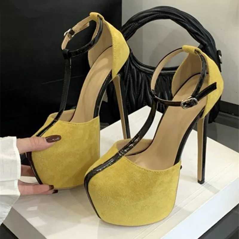 Highquality Faux Suede Highheel Sandals Women Fashion Tstrap Super High Heel Platform Sandal Sexy Nightclub Pole Dancing Shoe Z251015