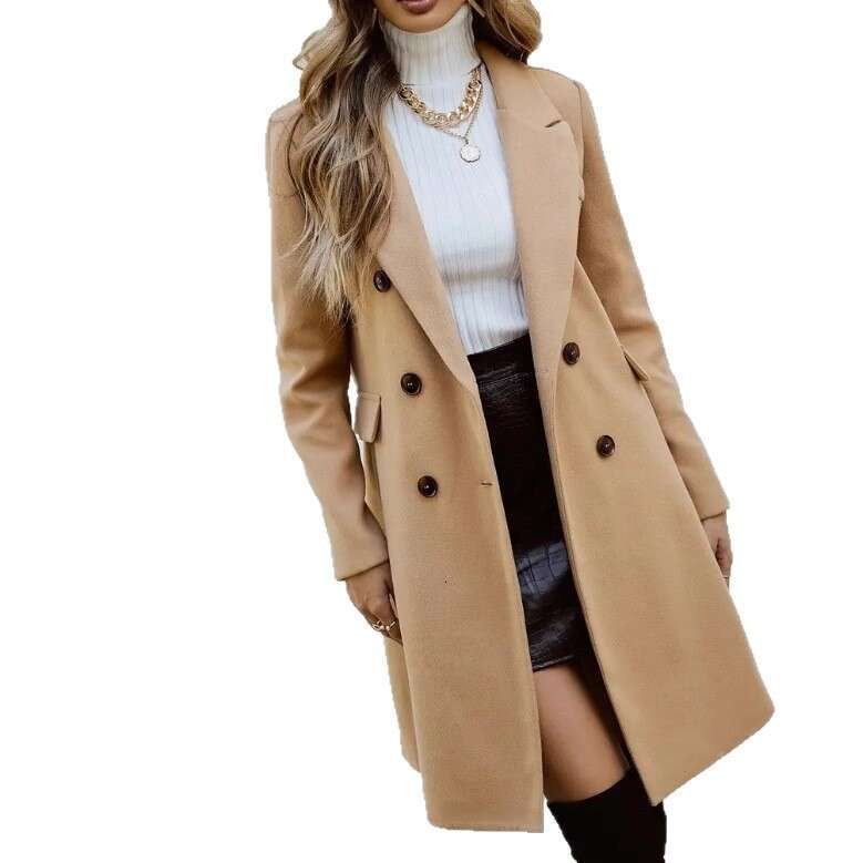 Trade Autumn Winter Women's Elegant Double-Breasted Wool Coat B5