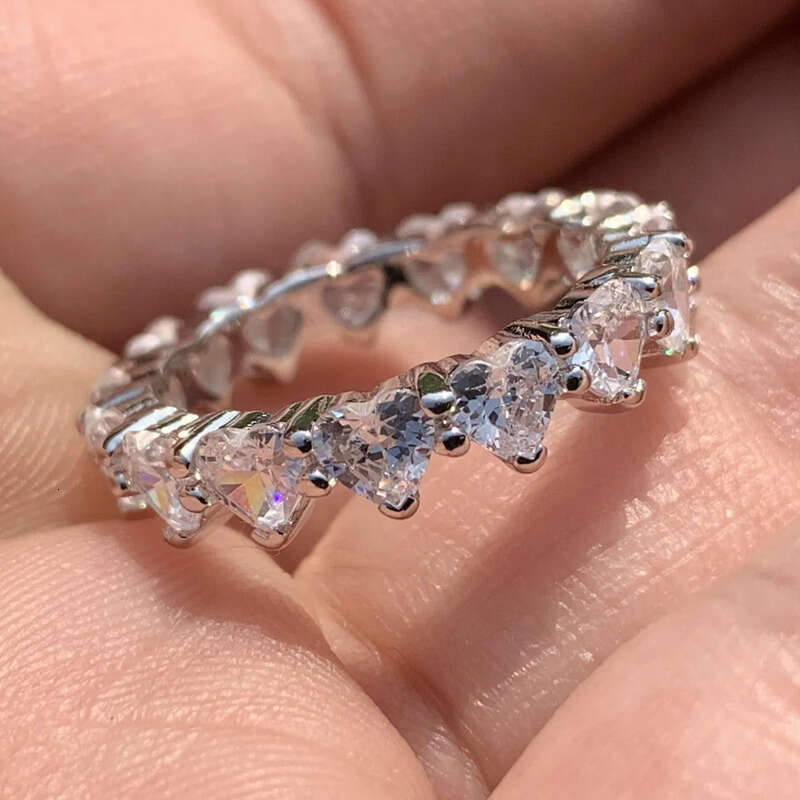 Rulalei Drop Shipping Simple Fashion Jewelry Sterling Sier Pear Cut Stack White Topaz CZ Dia Promise Women Wedding Bridal Ring Set