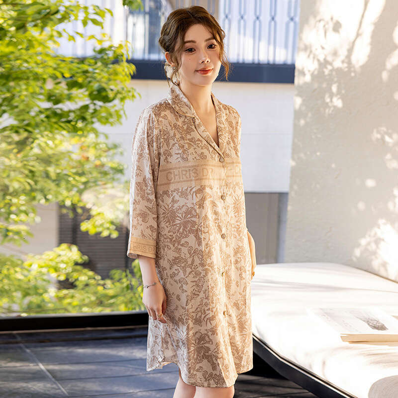 Luxurious High-End Platinum Butterfly Women's Home Nightdress Casual Breathable Comfortable Printed Pattern Loungewear