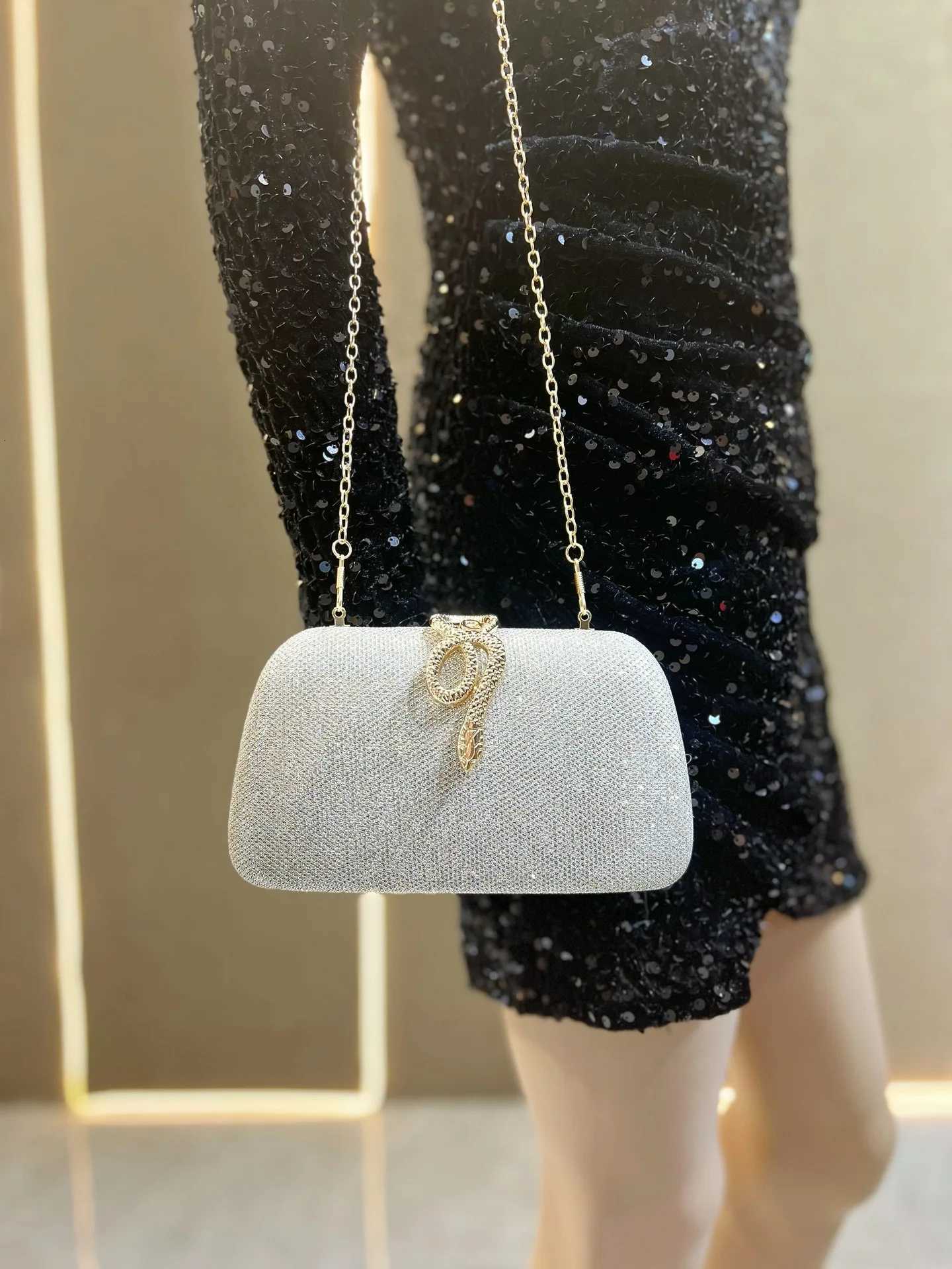 Glitter Snake Buckle Clutch Bags for Women Formal Party Elegant Wedding Cocktail Evening Handbags Luxury Chain Shoulder Bags Z251017