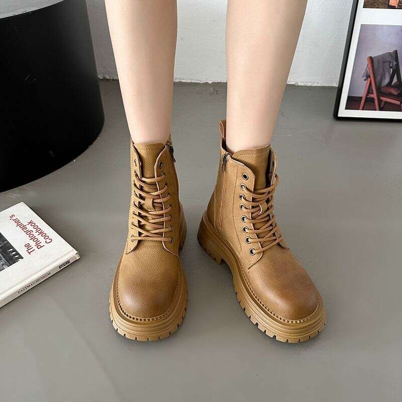 British Style Female Vintage Overalls Ankle Platform Martin Boots