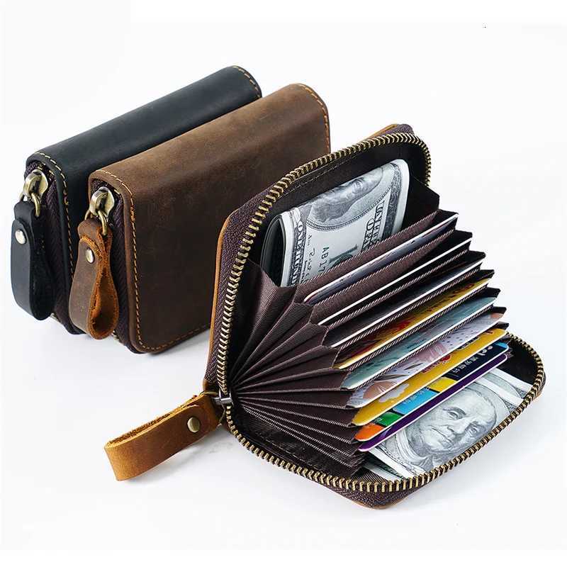 Crazy Horse Pu Leather Card Holder Men Zipper Card Wallet Rfid Card Purse Male Carteras With Cardholders Woman Coin PurseW251017