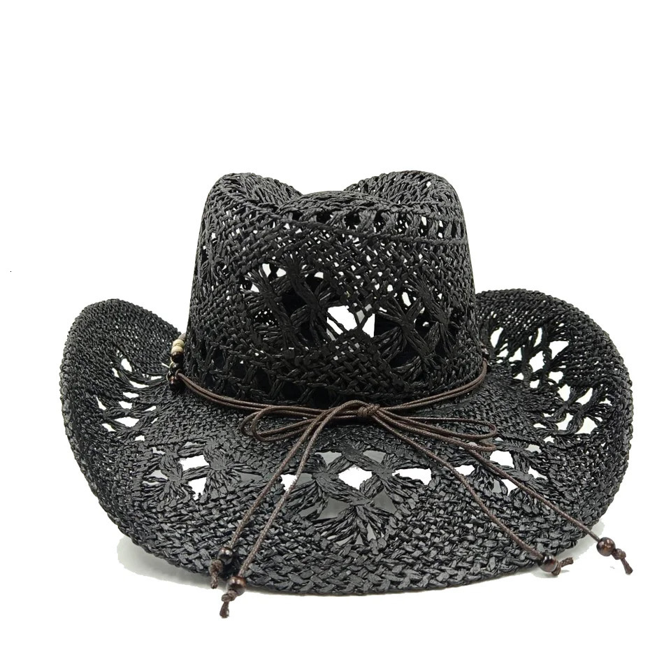 Ethnic Cowboy hat Black retro straw hat mens and womens jazz Cowboy hat straw hat sun hat summer hat sombrero 251015