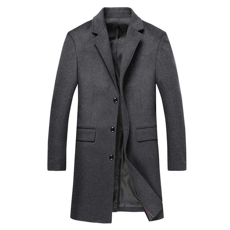 Mens Woolen Coat Winter Solid Color Singlebreasted Pocket Camel Male Long Trench Coat Mens Overcoat J251017