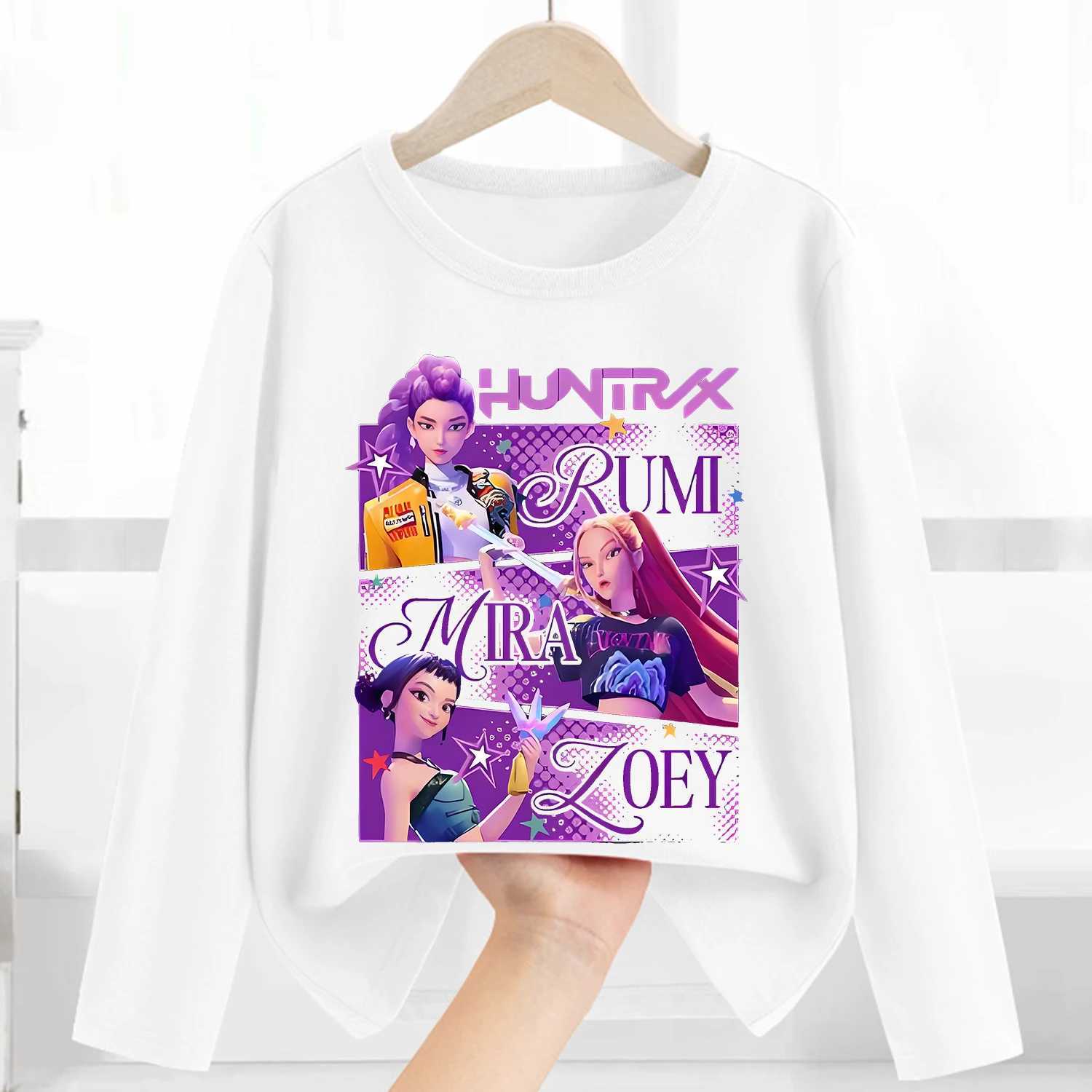 Kpop Demon Hunters Long Sleeve for Children AZ Letter Clothing Kid Casual Caftan White Clothes Round Collar Blouse Gift C251017