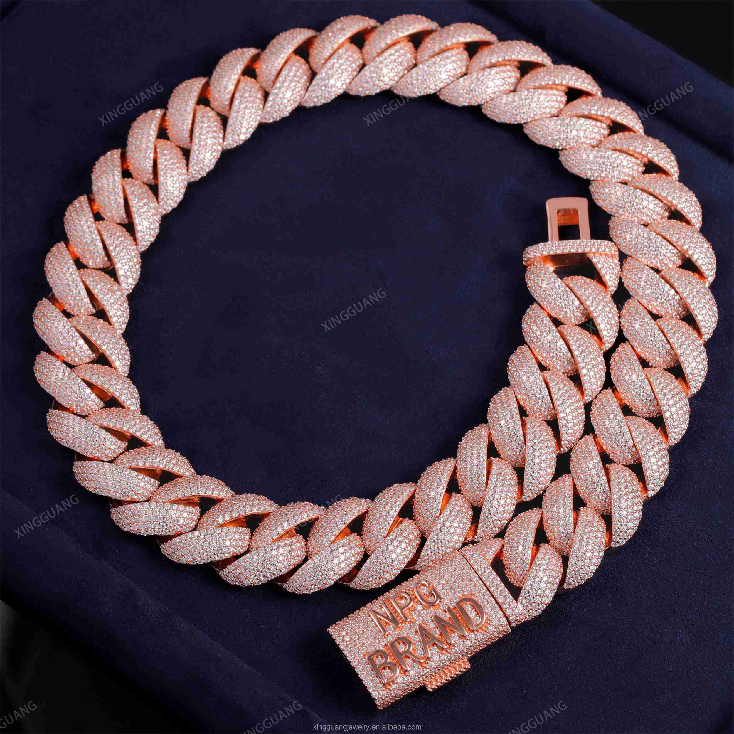 XG 22mm Iced Out Curved Cuban Chain Pass Diamond Tester Cuban Lidynamic Chain for Men Silver Fine Jewelry Necklaces Moissanite Chains